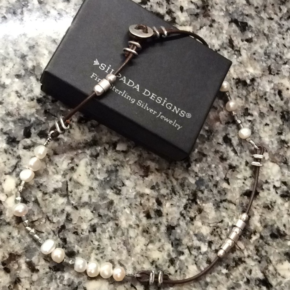 Silpada pearl and brown leather necklace